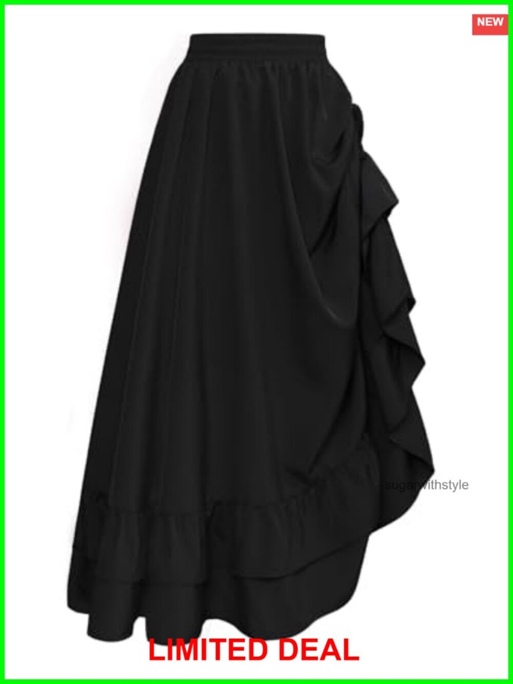 Renaissance Maxi Skirt A-Line High Waist Ruffle Hem Drawstring